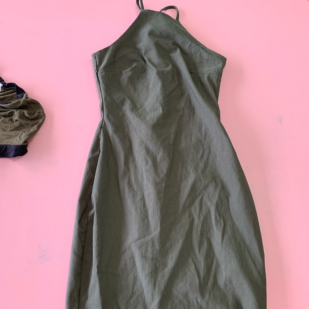 Olive racer neck dress